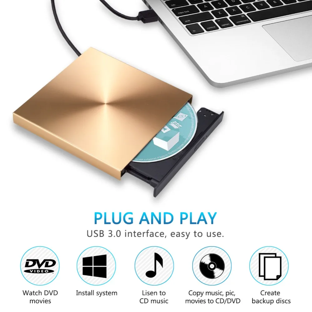 External DVD RW Burner Optical Drive DVD CD ROM Player USB3.0 CD RW Recorder Portable Drive For MacBook Laptop/Windows 7/8/10