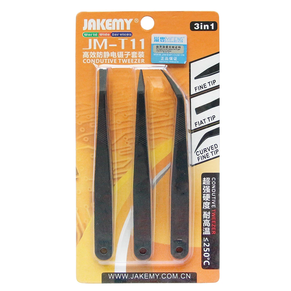 3pcs/lot JAKEMY JM-T11 ESD Tweezers Set Precision Anti-static Tweezer for Electronic Mobile Phone Repair Tools