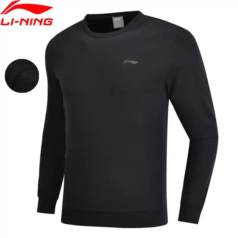 Li-Ning мужской тренировочный свитер, теплый, комфортный, обычный крой, 69% хлопок, 31% полиэстер, подкладка, спортивная толстовка, AWDN981 MWW1452 - изображение