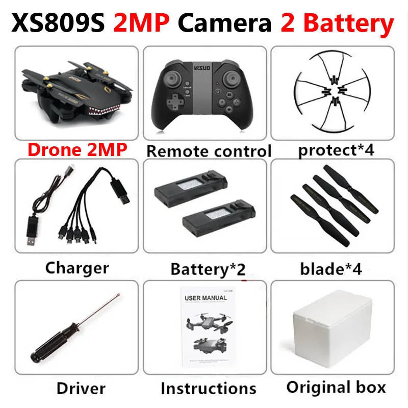 VISUO XS809S Профессиональный складной Дрон с камерой 2MP HD WiFi FPV селфи широкоугольный Радиоуправляемый квадрокоптер Вертолет игрушка для мальчика VS XS816 - Цвет: XS809S 2MP 2B Foam
