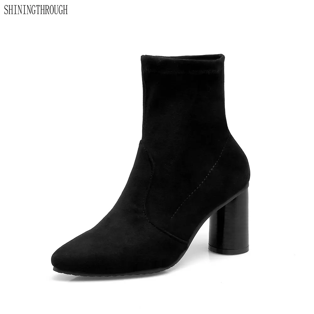 

2018 Sexy Stretch Fabric High Heel Ankle Boot Women Slip-On rouned Heel Short Boots Zapatos Mujer dress shoes woman