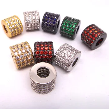 

10mm Round Micro Pave Zircon CZ European Charms Multi-color Big Hole Tube Spacer Beads DIY Findings Bracelet Making