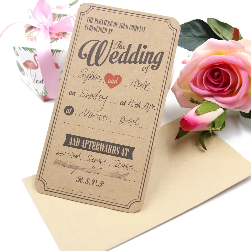 10 наборов свадебные пригласительные открытки с конвертом вечерние сувениры винтажные открытки из крафт-бумаги для свадебного украшения
