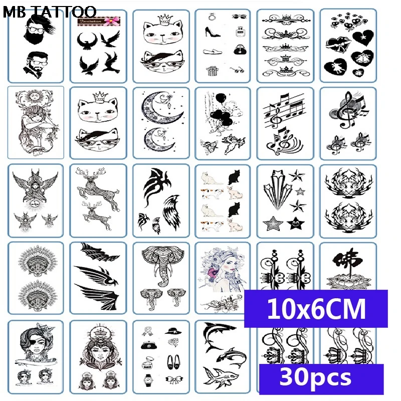 МБ 30 шт./компл. боди-арт Водонепроницаемый Временные татуировки для женщин и мужчин роза цветок Кот Волк уход за кожей лица 3D тату Стикеры для детей - Цвет: 11