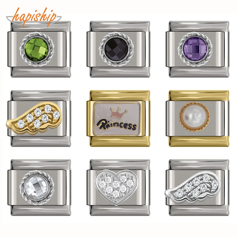 

Hapiship 2019 Original Daisy Heart Wing Round CZ High-end Italian Charm Fit 9mm Bracelet Stainless Steel Jewelry Making DJ199