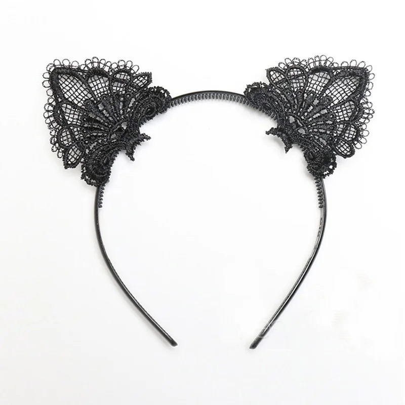 2016 Женщины Мода Sexy Черное Кружево Cat Уши Hairbands Обруч Волос Аксессуары Для Партия