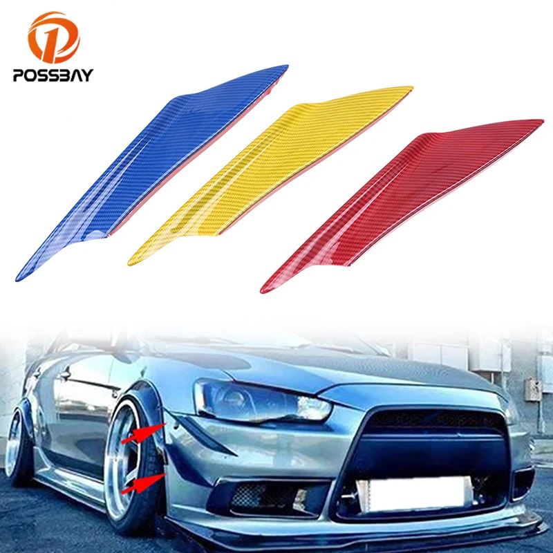 

POSSBAY Red/Yellow/Blue Car Front Bumper Lip Splitter Fins Body Spoiler Canards Valence Chin Universal Auto Splitter Trim