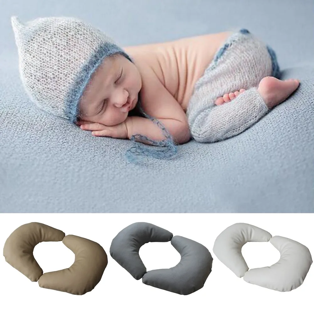 Newborn Baby Girl Boy Infant Faux Leather Moon Pillow Photo Photography Props