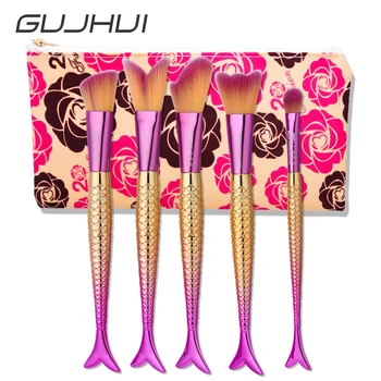

Hat sale 5pcs Mermaid Make Up Eyebrow Eyeliner Blush Blending Contour Foundation Cosmetic Beauty Makeup Brush Tools