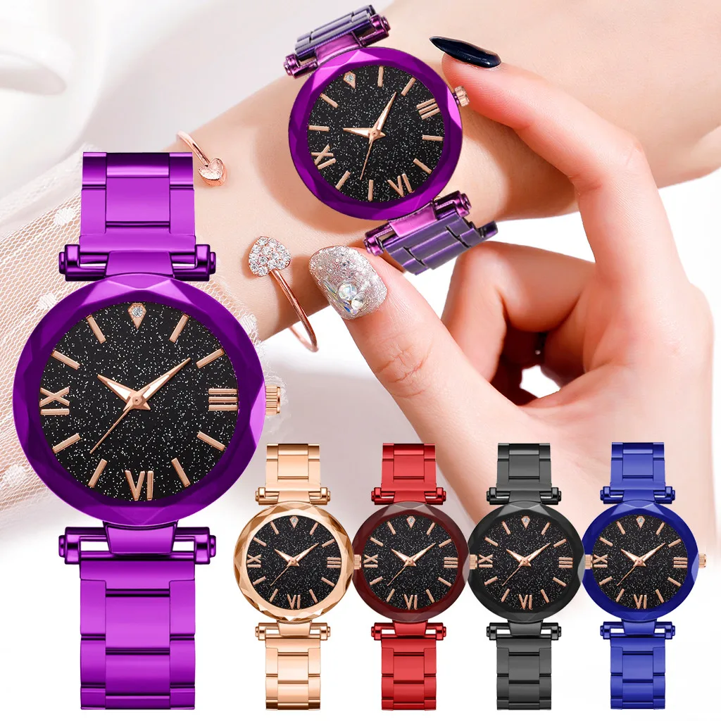 

2019 Simple Star Sky Dial Ladies Watch Women Steel Belt Multi Faceted Bump Fashion Watches Quartz Wristwatch Luxury Reloj Mujer