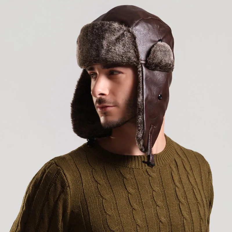 mens leather fur hats