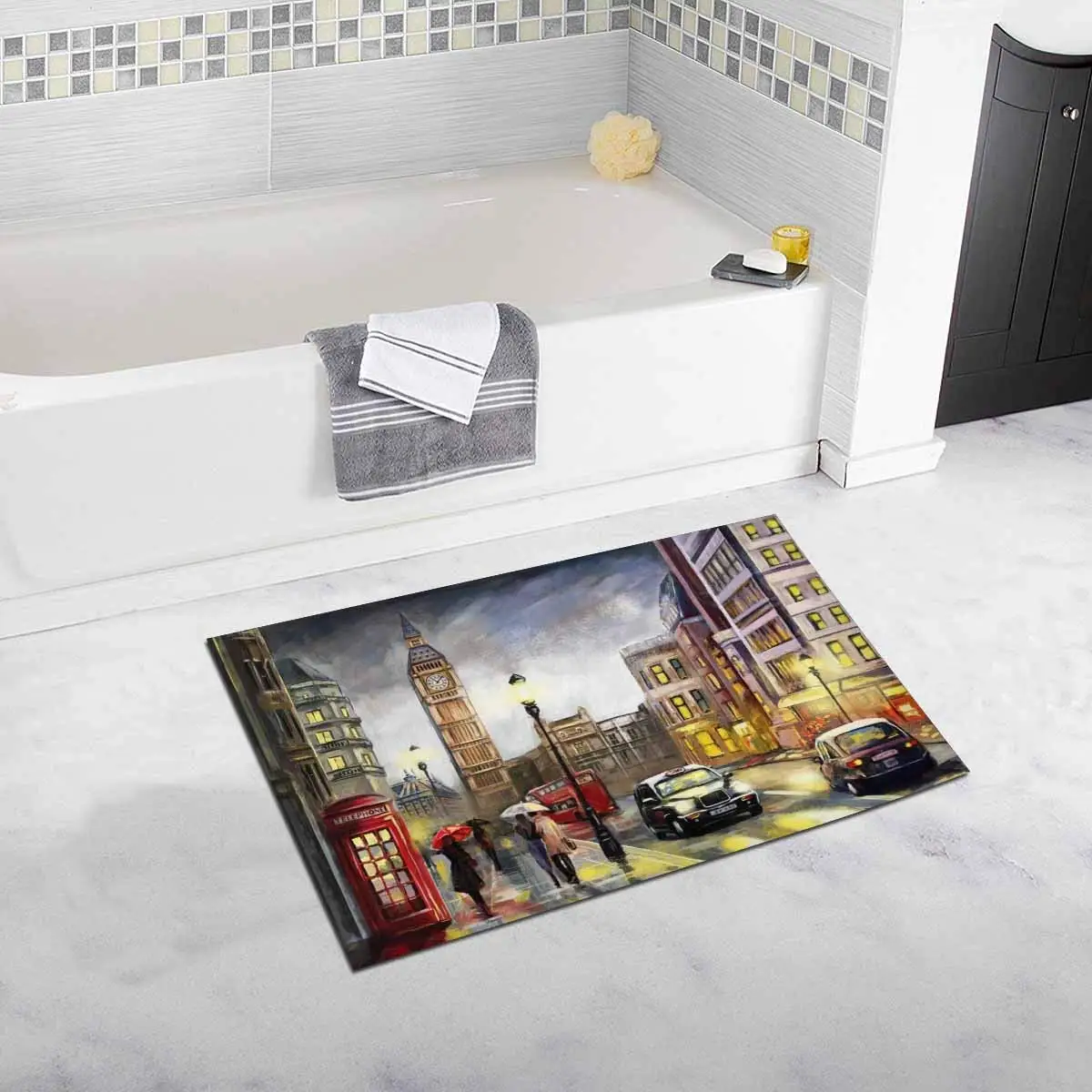 

Street View of London Big Ben Non Slip Bathroom Mat Bath Rug, Inches