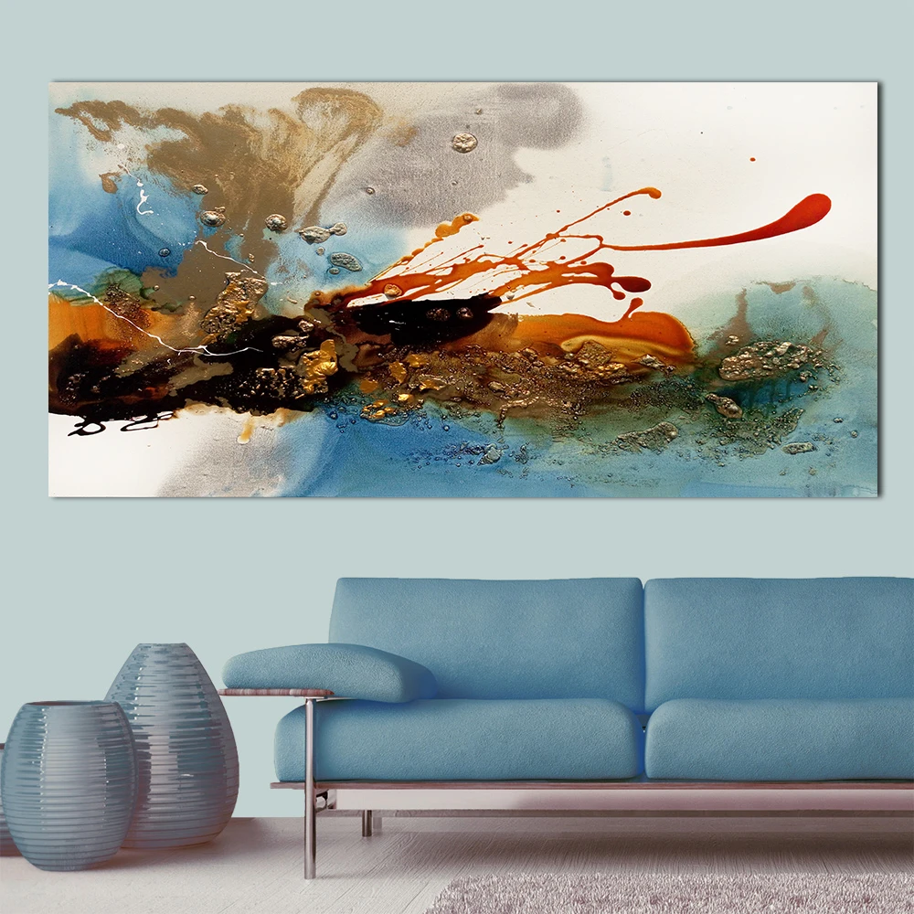 

WANGART Abstract Golden Painting Oil Painting Wall Pictures For Living Room Home Decor Colorful Canvas Art
