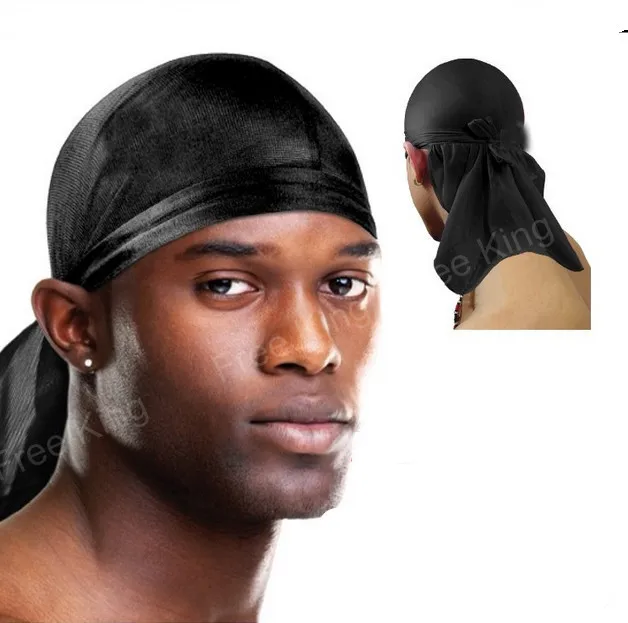 Classique Bandana Durag DU RAG Satin Noir Casquettes Hip Hop Casquette