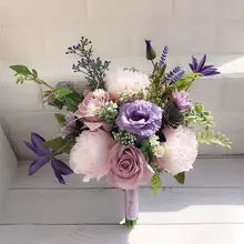 Сиреневый Лавандовый фиолетовый свадебный букет для кантри Свадебные цветы искусственный букет невесты Румяна Розовые розы ramo de flores