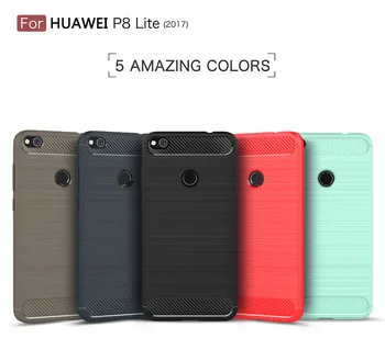 

50pcs/lot Business Case Carbon Fiber Brushed TPU Phone Back Case Cover For huawei p8 lite 2017