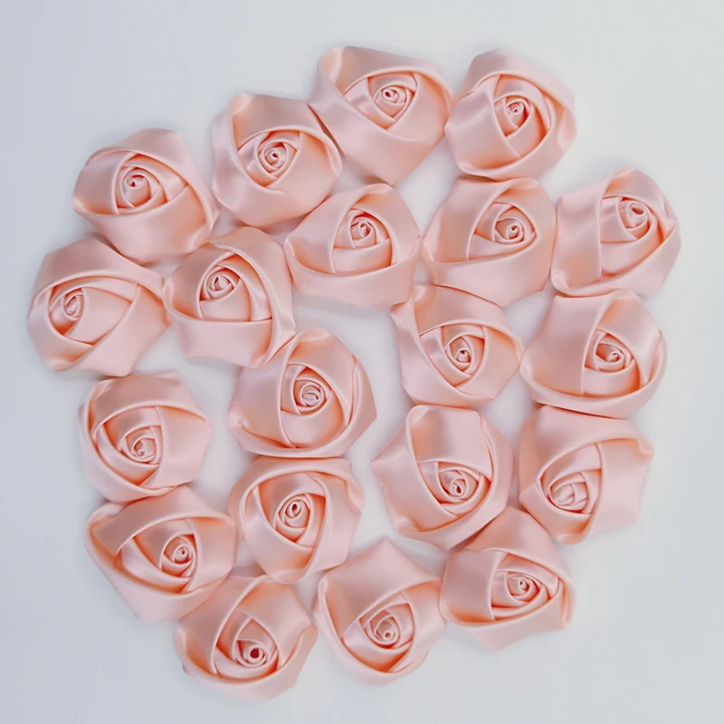 

20Pieces/Bag Coral Rose Handmade Diameter 3.5Cm Satin Rose Ribbon Flowers DIY Wedding Bouquet Flower Girl Hair Cloth Accessories