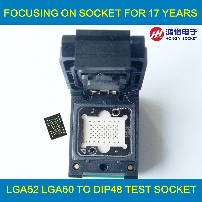 

LGA52 TO DIP48 Pogo pin IC Test Socket With Board Flash Programmer Adapter Burn in Socket Cleamshell Structure Adapter