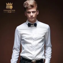 FANZHUAN 2017 New Men’s Formal Dress Shirts Tuxedo Shirts Bridegroom Wedding White Long Sleeves Shirts For Men Stage Costume
