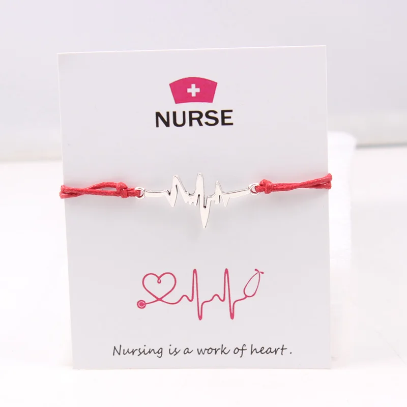 

Electrocardiogram Charm Bracelets for Women Nurse's Gifts Adjustable Rope Bracelets Statement With Card Nurse Bracelet