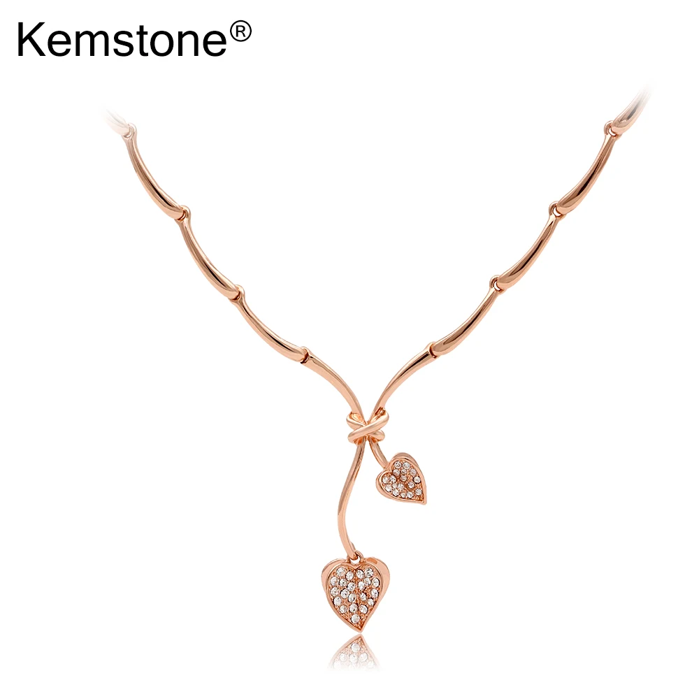 Kemstone color rosa en oro de cristal collar colgante de corazón para el amante, 18.1