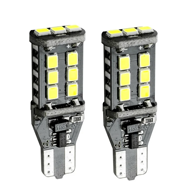 

2PCS T15 W16W WY16W 15 SMD 2835 LED Auto Additional Brake Lights CANBUS NO ERROR Reverse Light Car Turn Signals White Red Yellow