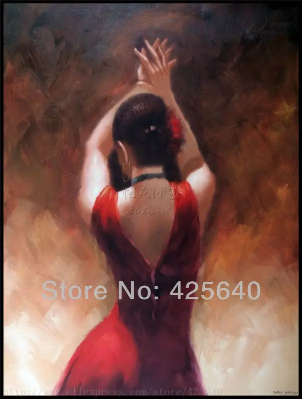 

Spanish Flamenco Dancer painting latina woman Oil painting on canvas hight Quality Hand-painted Painting latina Red Skirt 3