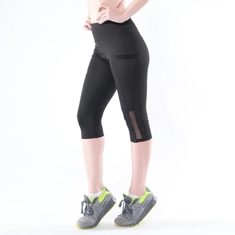 Новые брюки длиной до икры Женские Брюки-Капри женские спортивные Леггинсы для фитнеса для йоги для спортзала леггинсы с высокой талией Девушка черная сетка 3/4 штаны для йоги
