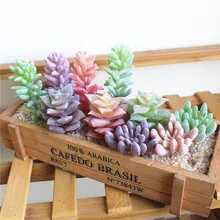 สีเขียวสีชมพูสีม่วง Flocking ประดิษฐ์ Succulents พืชบ้านสวนตกแต่งพืชปลอมเดสก์ท็อป Bonsai พืช(China)