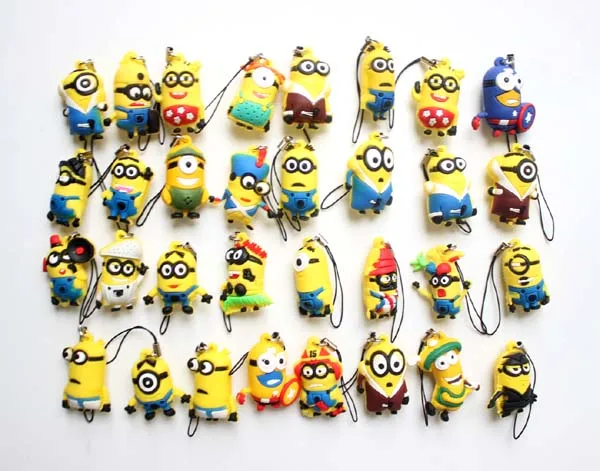 

32pcs/set Cute Silicone Cartoon Minions Keychain Keyring Bag Kawaii Pendant Key Ring Chain