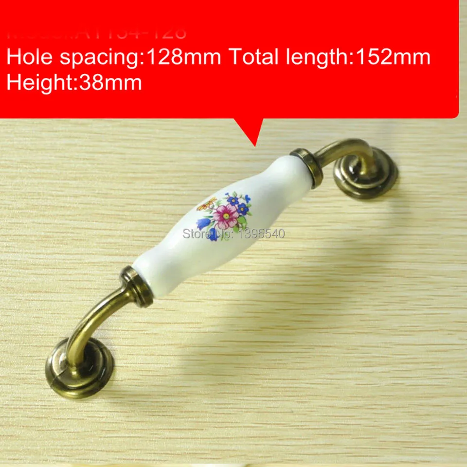 New 2pcs 128mm Ceramic Handle Bronze Knob Wardrobe Handle