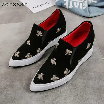 

Kid Suede Leather Flat platform shoes slip on Casual Women Loafers Moccasins Soft Ladies Footwear women flat Pointed toe shoes