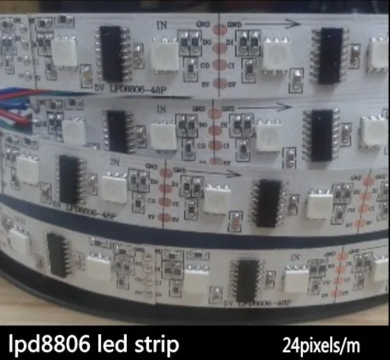 cheap DC5V 5m Addressable lpd8806 led strip White black PCB 48leds m 24 pixels m non waterproof , Factory Wholesale