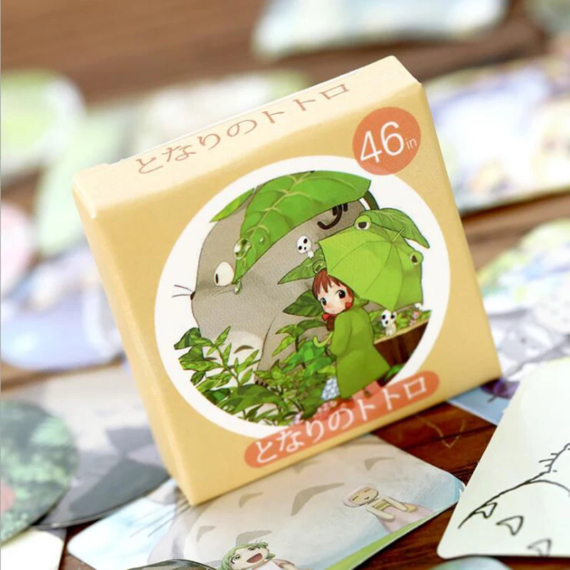 46 قطعة/صندوق لطيف الكرتون Totoro محاصر ملصقات الهاتف المحمول ألبوم الديكور ملصقات الأطفال طالب الهدايا القرطاسية ملصقات
