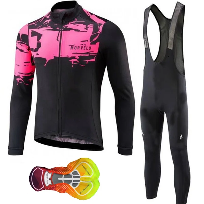

Morvelo Cycling jersey 2019 pro team long sleeve bike clothing set bicycle clothes bib pant maillot ropa ciclismo hombre 16D gel