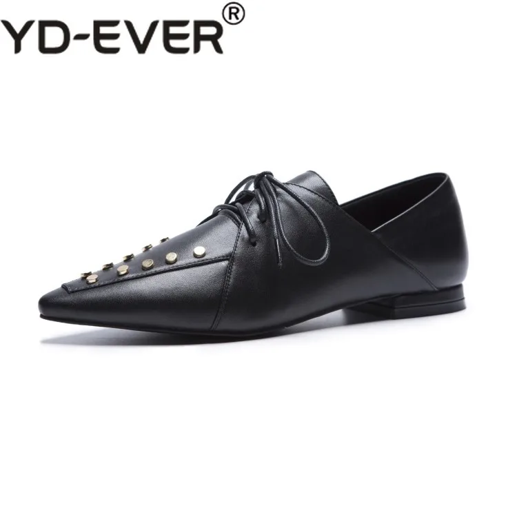 

2019 women flats cow leather black color rivets flats shoes spring autumn comfortable casual shoes party dress size 40