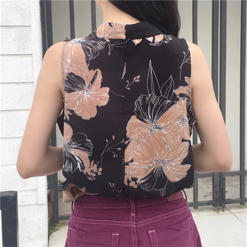 Блузка женская с цветочным принтом без рукавов 66646|loose blouse|blouse fashionfashion blouses |