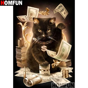 

HOMFUN Full Square/Round Drill 5D DIY Diamond Painting "Animal cat money" Embroidery Cross Stitch 3D Home Decor A10839