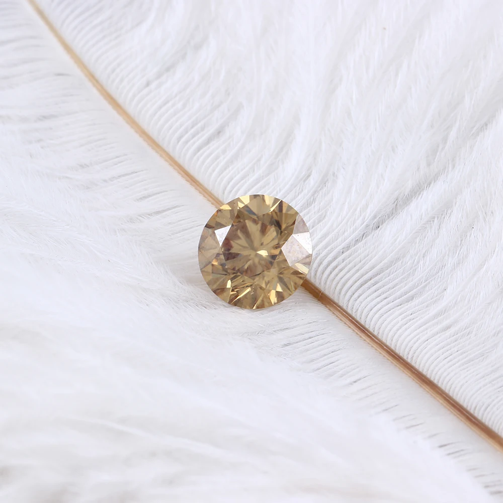 

DovEggs 1 Piece 6.5mm Tea Yellow Hearts and Arrows Cut Round Moissanite for Jewelry Making