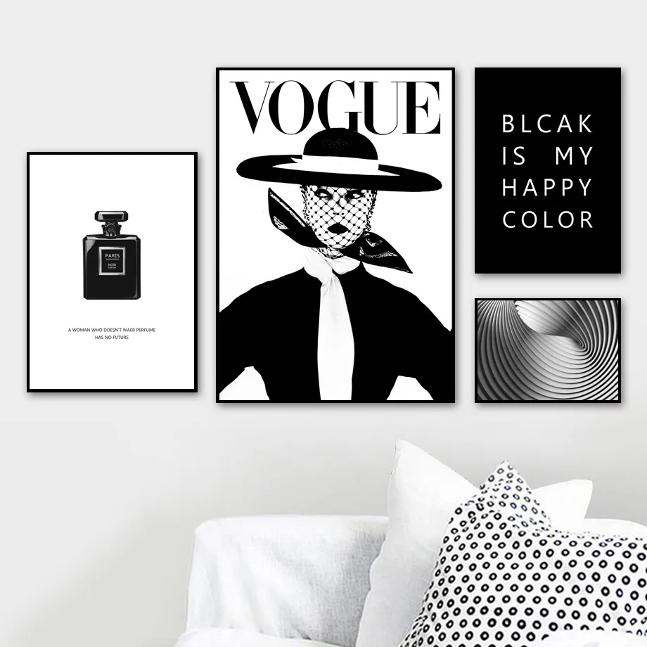 

Vogue Woman Paris Perfume Salon Posters And Prints Wall Art Canvas Painting Black White Wall Pictures For Living Room Home Decor