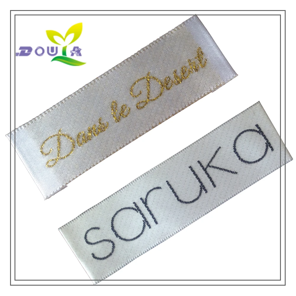 customized satin woven labels for clothing silk garment tags gold metal