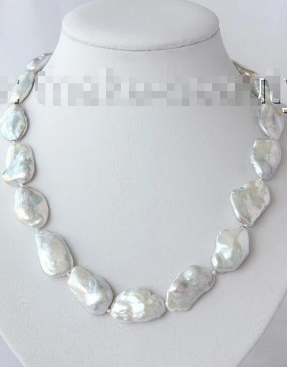 

Free shipping@@@@@ A> big 28mm baroque white keshi reborn freshwater cultured pearl necklace h1916 a