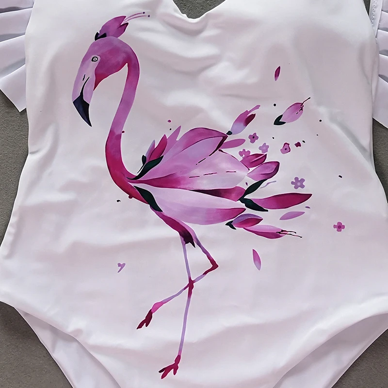 Женский сексуальный купальник без спинки 3D Цветочный Фламинго принт цельный купальник бикини купальный костюм Пляжная одежда бикини