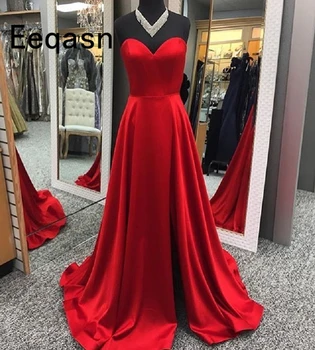 

Elegant Off the Shoulder Red Prom Dress Satin Sexy Party Gown Slit Plus Size Prom Dresses 2020 Cheap Long vestido fiesta