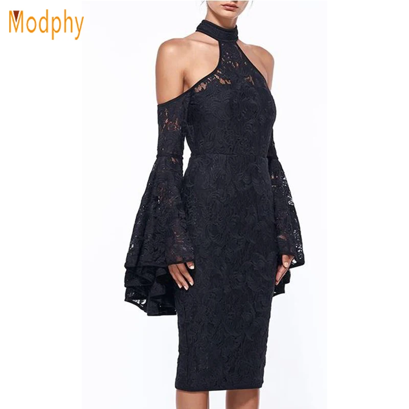 Black sexy Gothic style lace strapless wide mouth sleeve Women Bandage