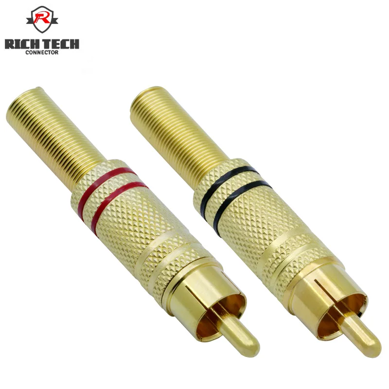 

8pcs/4pairs RCA Male Plug connector Red+Black in 1pair Gold plated RCA jack Adapter with protecting Spring tail
