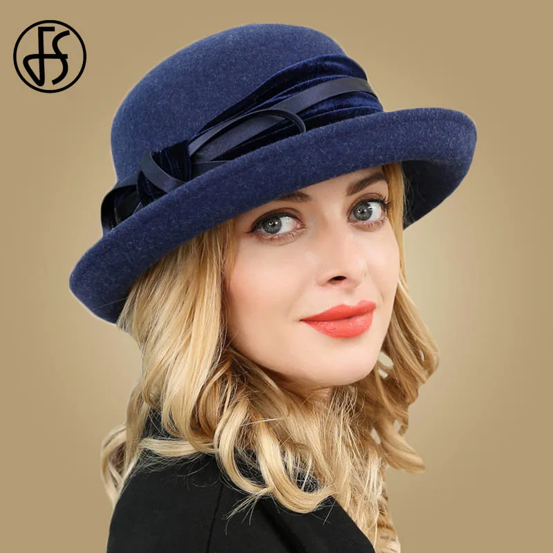 Buy FS Navy Blue 100 Wool Felt Hats For Women Wide