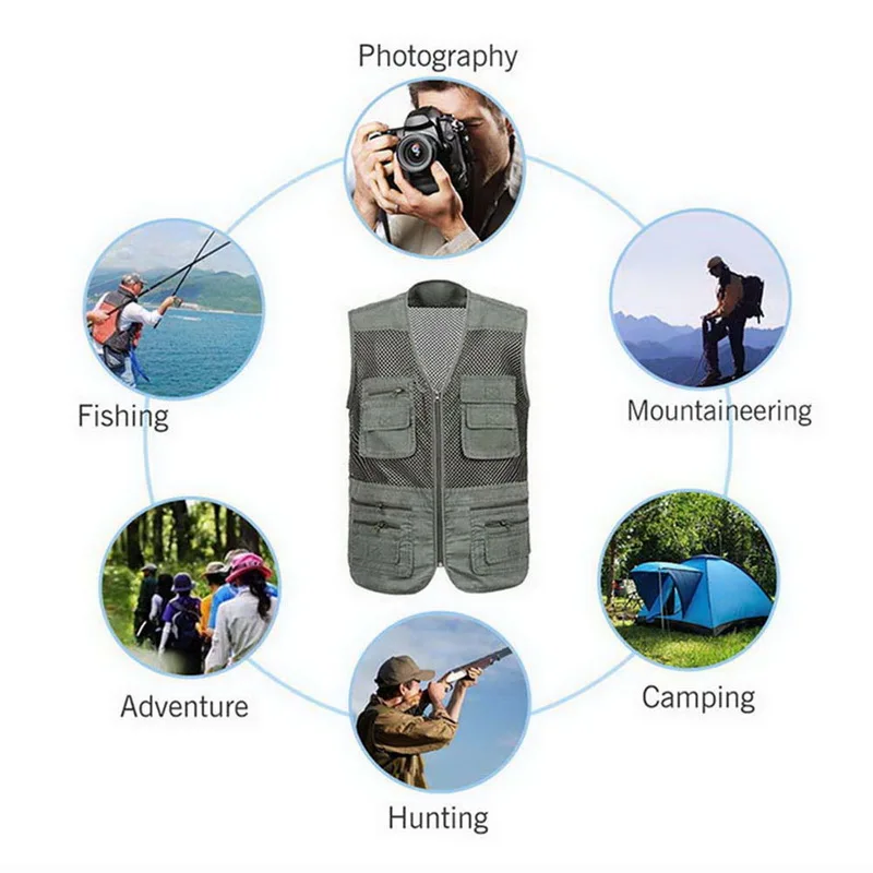 Открытый спортивный жилет для рыбалки с сеткой Мужская дышащая одежда для рыбалки Мульти Карманный жилет куртка рюкзак спортивный жилет для мужчин