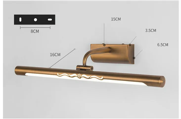 Бесплатная доставка латунь Цвет зеркало Бра 110 В ~ 220 В Ванная комната зеркало лампа Водонепроницаемый Ретро Бронзовый Кабинет Vanity зеркало с