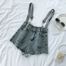 MUMUZI Джинсы женские новые заклепки ретро шорты, короткие брюки женские рваные широкие шорты модные брюки комбинезоны